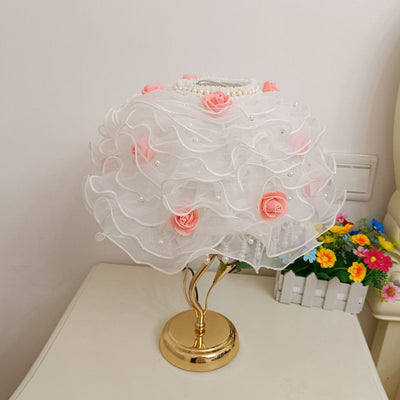 Modern Art Deco Flower Dome Ceramic Fabric 1-Light Table Lamp For Bedroom