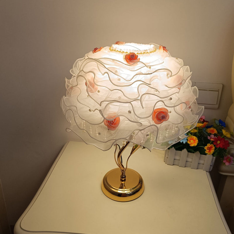 Modern Art Deco Flower Dome Ceramic Fabric 1-Light Table Lamp For Bedroom