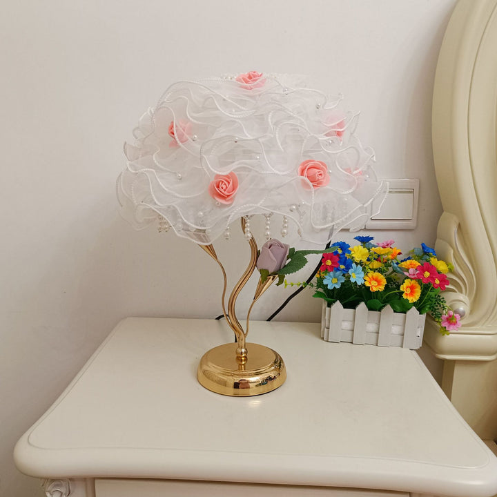 Lampe de table en céramique à dôme floral Art déco moderne à 1 lumière pour chambre 