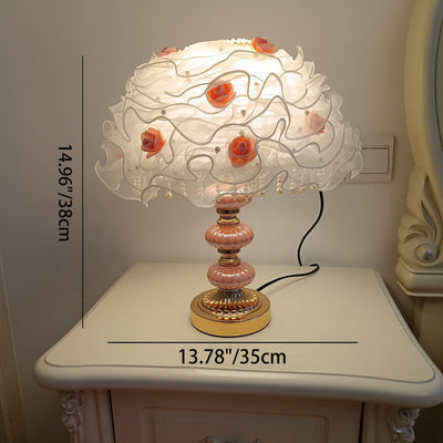 Modern Art Deco Flower Dome Ceramic Fabric 1-Light Table Lamp For Bedroom