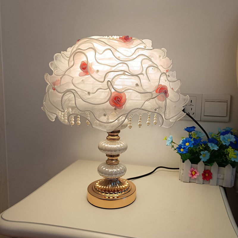 Modern Art Deco Flower Dome Ceramic Fabric 1-Light Table Lamp For Bedroom