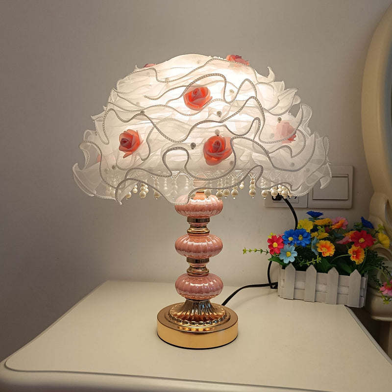 Modern Art Deco Flower Dome Ceramic Fabric 1-Light Table Lamp For Bedroom