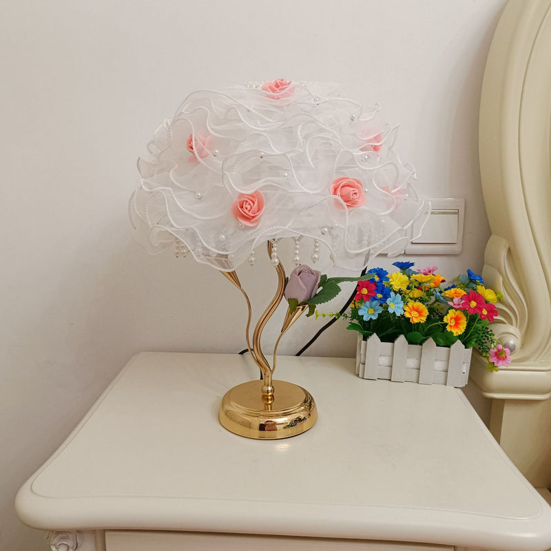 Modern Art Deco Flower Dome Ceramic Fabric 1-Light Table Lamp For Bedroom