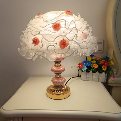Modern Art Deco Flower Dome Ceramic Fabric 1-Light Table Lamp For Bedroom