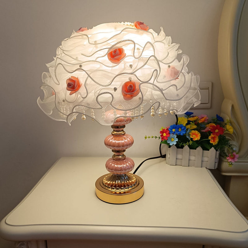 Modern Art Deco Flower Dome Ceramic Fabric 1-Light Table Lamp For Bedroom