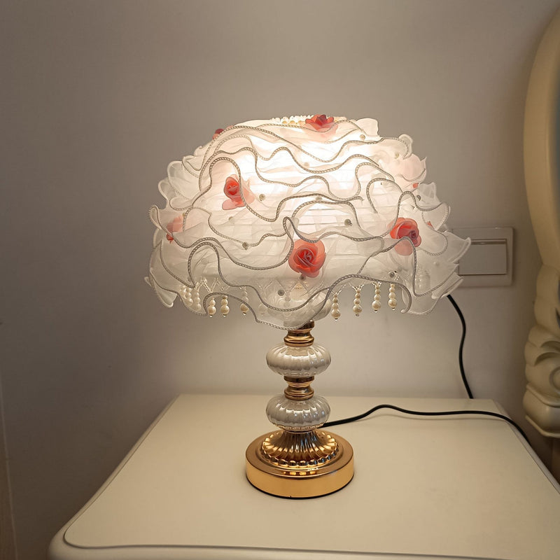 Modern Art Deco Flower Dome Ceramic Fabric 1-Light Table Lamp For Bedroom