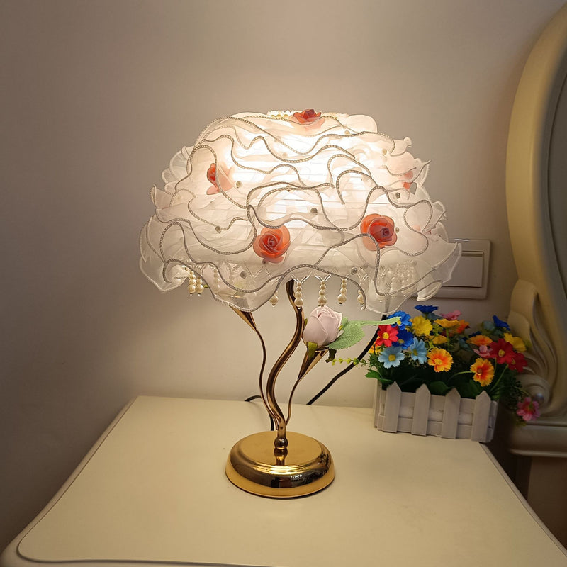 Modern Art Deco Flower Dome Ceramic Fabric 1-Light Table Lamp For Bedroom
