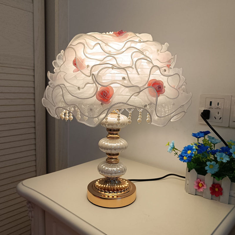 Modern Art Deco Flower Dome Ceramic Fabric 1-Light Table Lamp For Bedroom