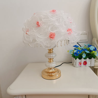 Modern Art Deco Flower Dome Ceramic Fabric 1-Light Table Lamp For Bedroom