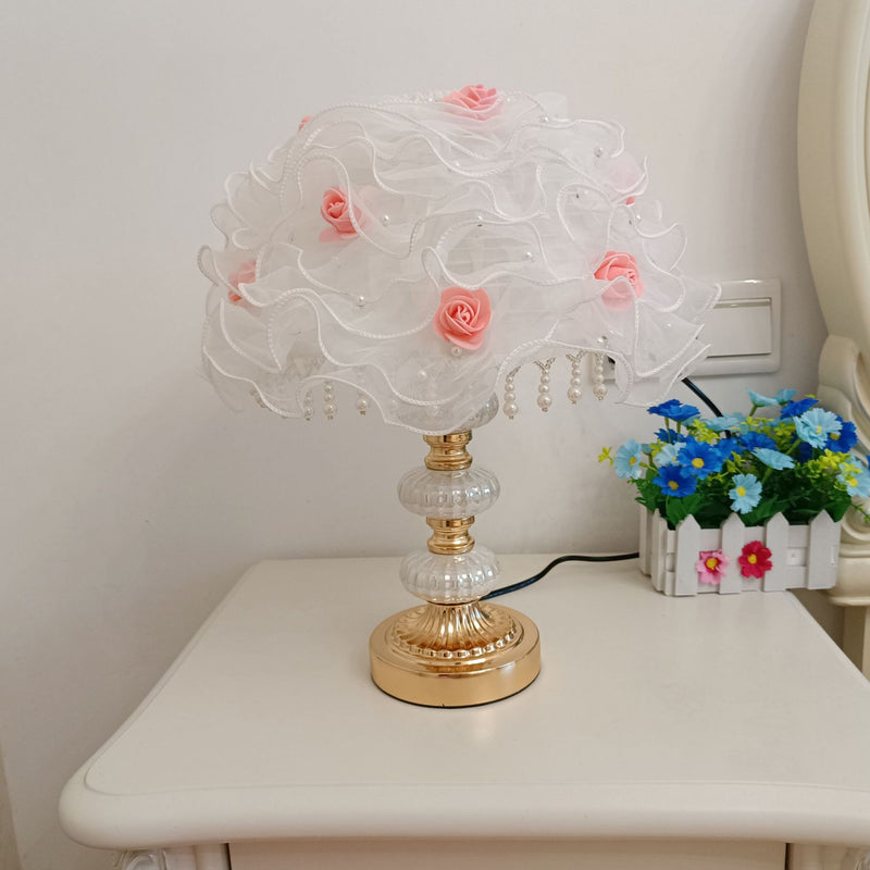 Modern Art Deco Flower Dome Ceramic Fabric 1-Light Table Lamp For Bedroom