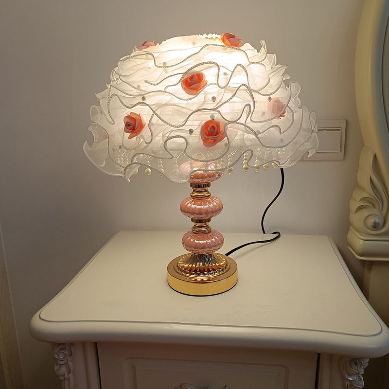 Modern Art Deco Flower Dome Ceramic Fabric 1-Light Table Lamp For Bedroom