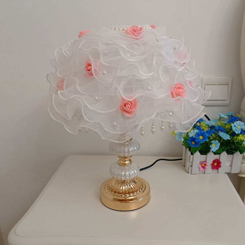 Modern Art Deco Flower Dome Ceramic Fabric 1-Light Table Lamp For Bedroom