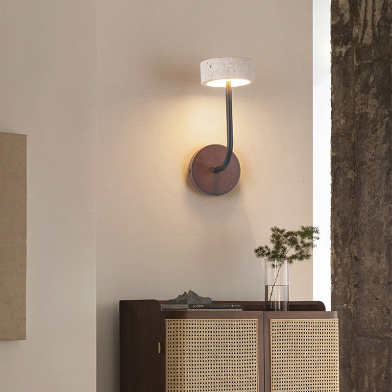 Applique murale LED en bois massif travertin jaune rond moderne du milieu du siècle pour chambre 