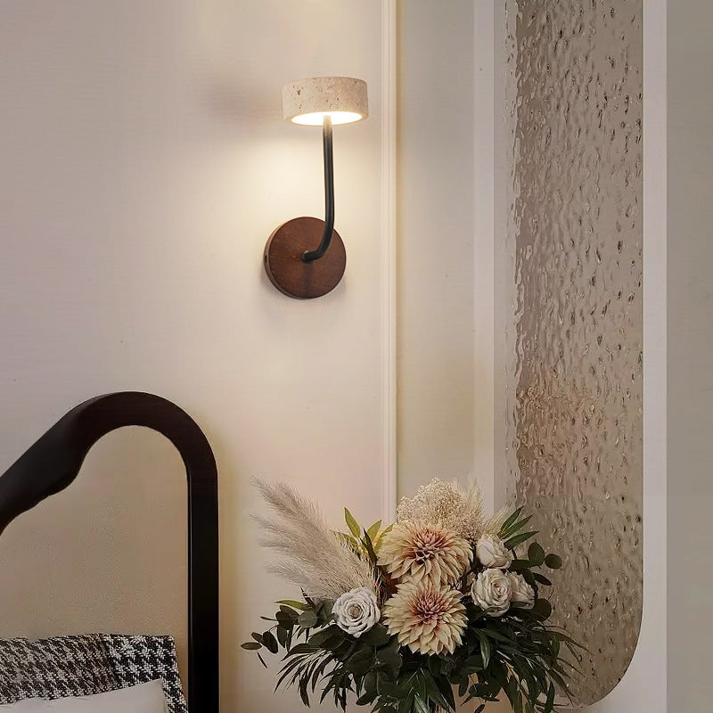 Applique murale LED en bois massif travertin jaune rond moderne du milieu du siècle pour chambre 