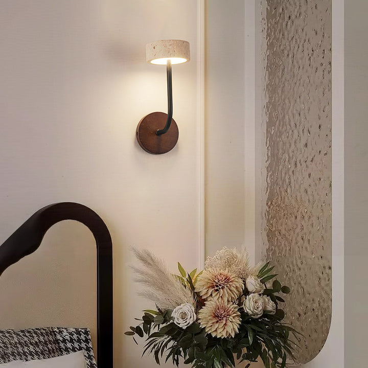 Applique murale LED en bois massif travertin jaune rond moderne du milieu du siècle pour chambre 