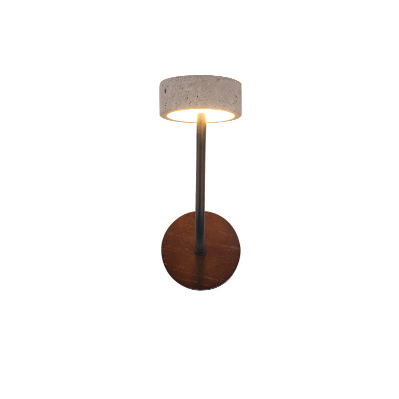 Applique murale LED en bois massif travertin jaune rond moderne du milieu du siècle pour chambre 