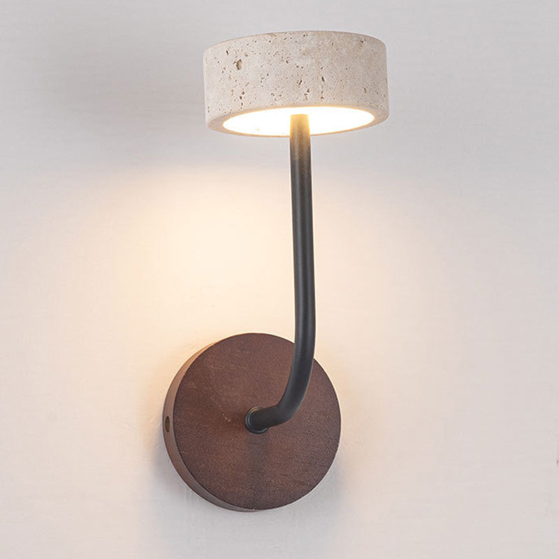 Applique murale LED en bois massif travertin jaune rond moderne du milieu du siècle pour chambre 