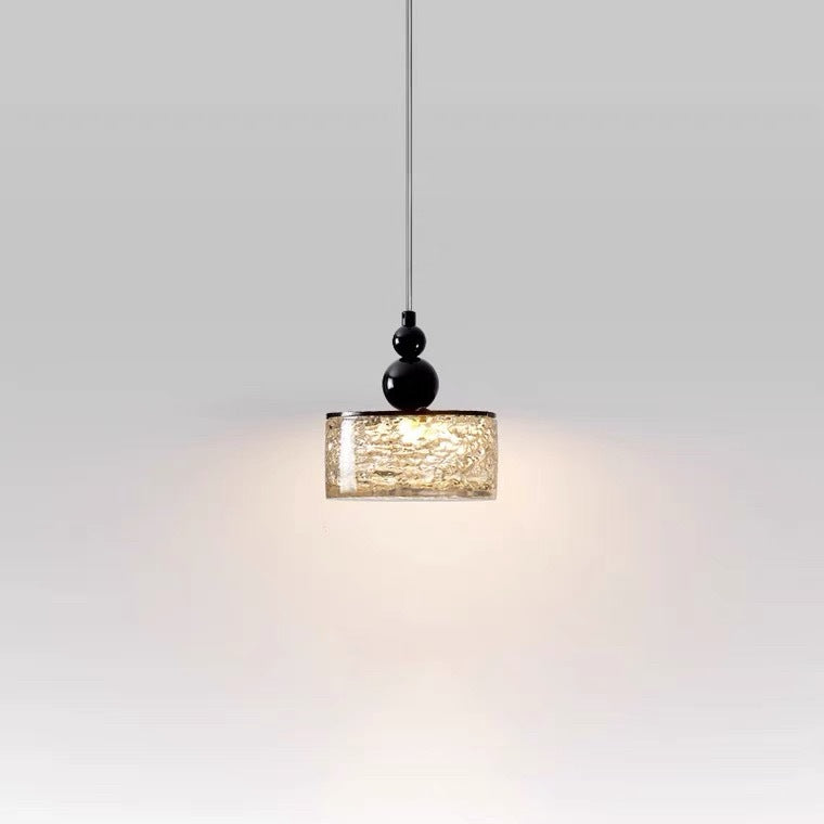 Modern Art Deco Transparent Cylinder Resin Stainless Steel LED Pendant Light For Living Room