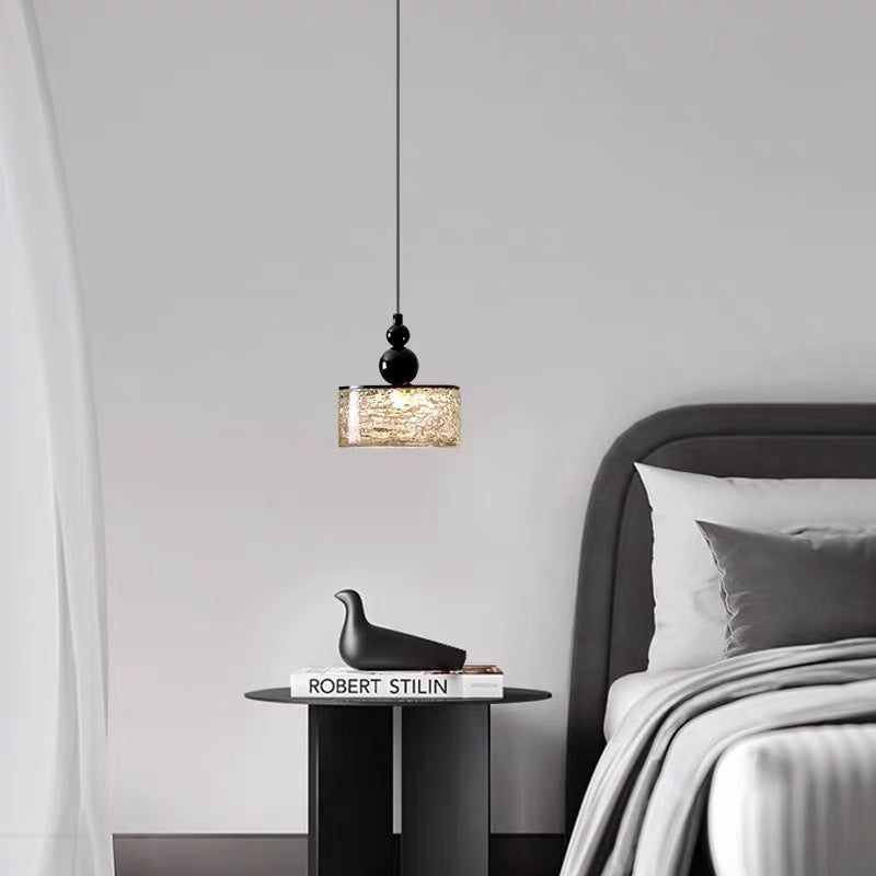 Modern Art Deco Transparent Cylinder Resin Stainless Steel LED Pendant Light For Living Room