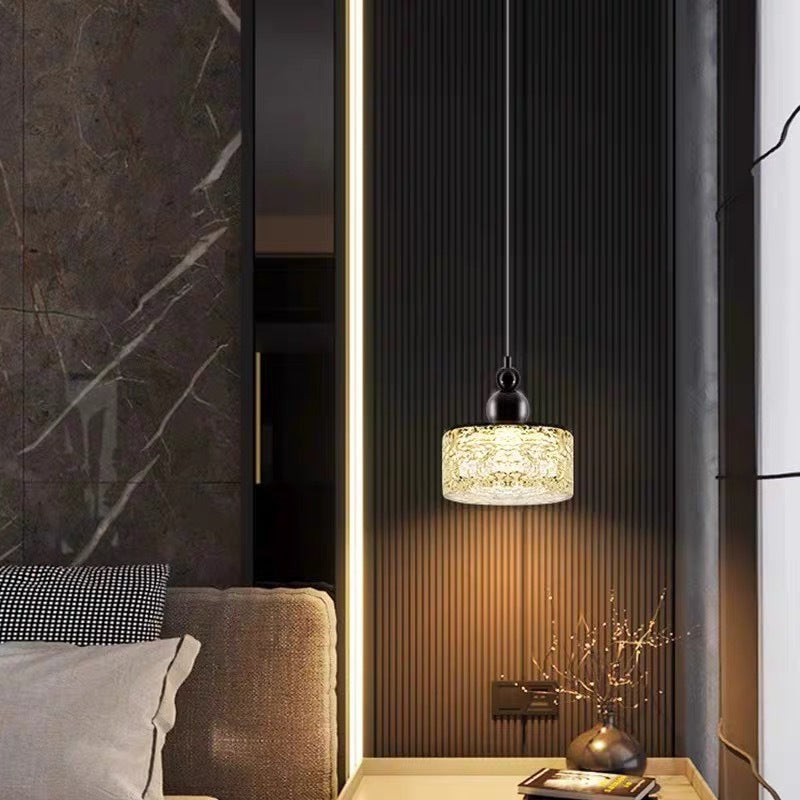 Modern Art Deco Transparent Cylinder Resin Stainless Steel LED Pendant Light For Living Room