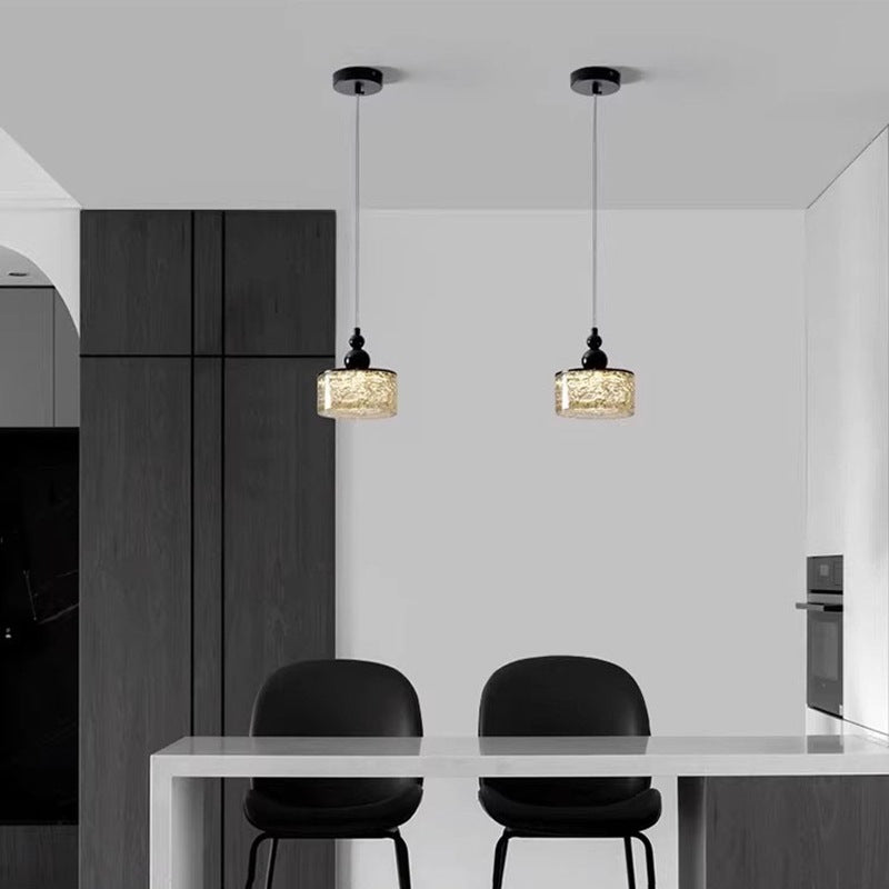 Modern Art Deco Transparent Cylinder Resin Stainless Steel LED Pendant Light For Living Room
