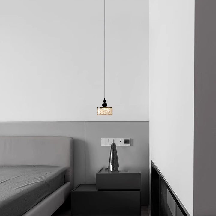 Modern Art Deco Transparent Cylinder Resin Stainless Steel LED Pendant Light For Living Room
