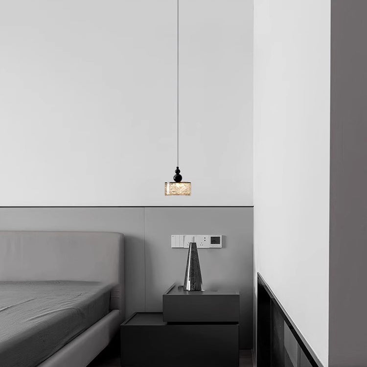 Modern Art Deco Transparent Cylinder Resin Stainless Steel LED Pendant Light For Living Room