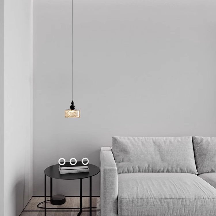 Modern Art Deco Transparent Cylinder Resin Stainless Steel LED Pendant Light For Living Room