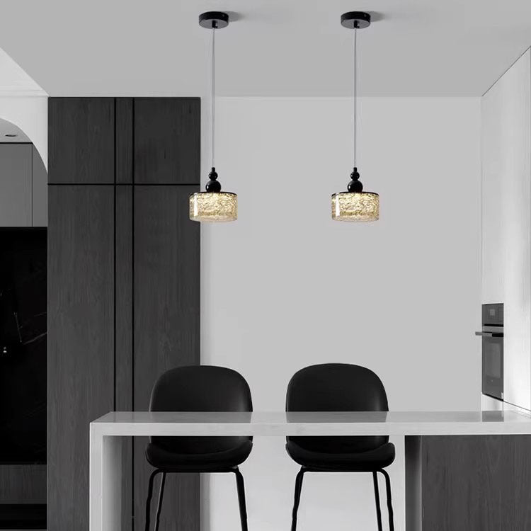 Modern Art Deco Transparent Cylinder Resin Stainless Steel LED Pendant Light For Living Room