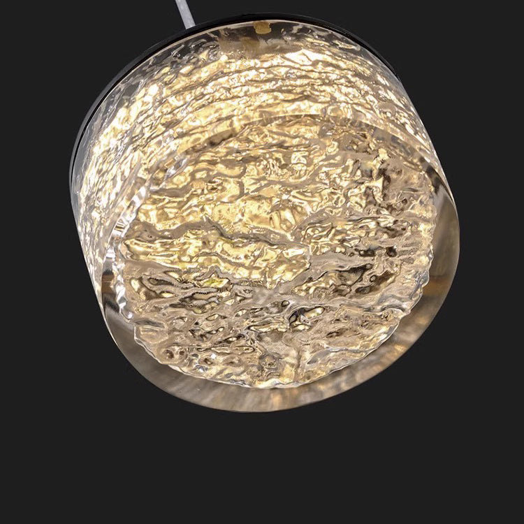 Modern Art Deco Transparent Cylinder Resin Stainless Steel LED Pendant Light For Living Room
