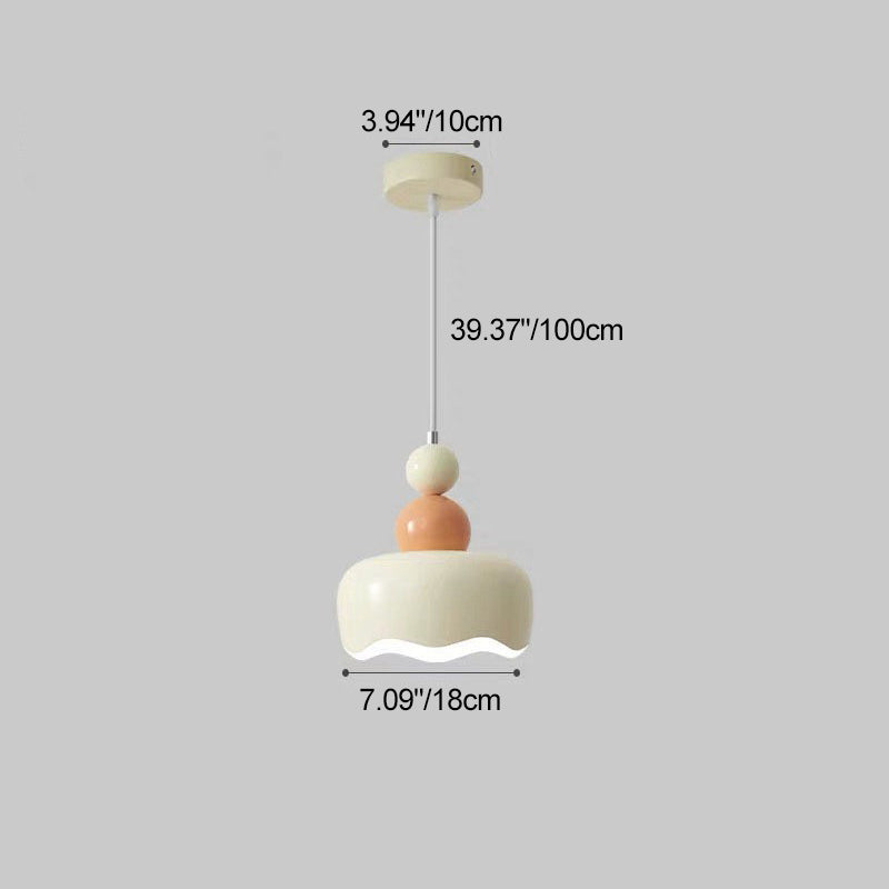 Modern Minimalist Cream-Toned Cake Shape Iron 1-Light Pendant Light For Bedroom