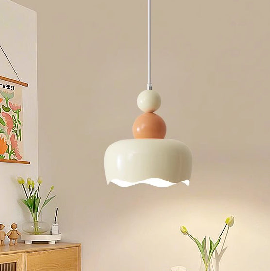 Modern Minimalist Cream-Toned Cake Shape Iron 1-Light Pendant Light For Bedroom