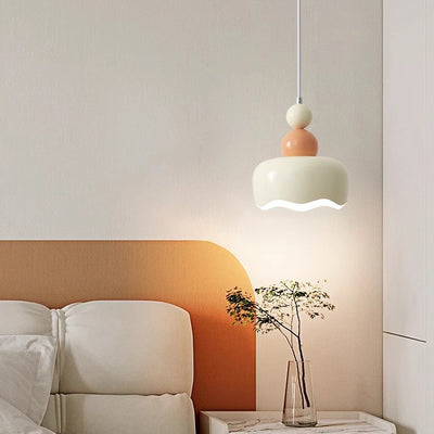 Modern Minimalist Cream-Toned Cake Shape Iron 1-Light Pendant Light For Bedroom