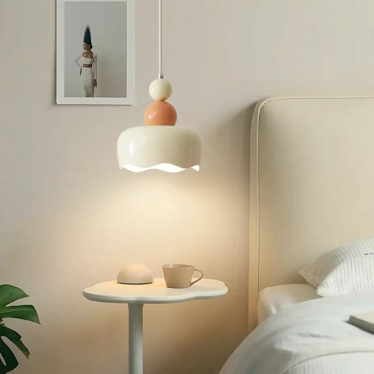 Modern Minimalist Cream-Toned Cake Shape Iron 1-Light Pendant Light For Bedroom