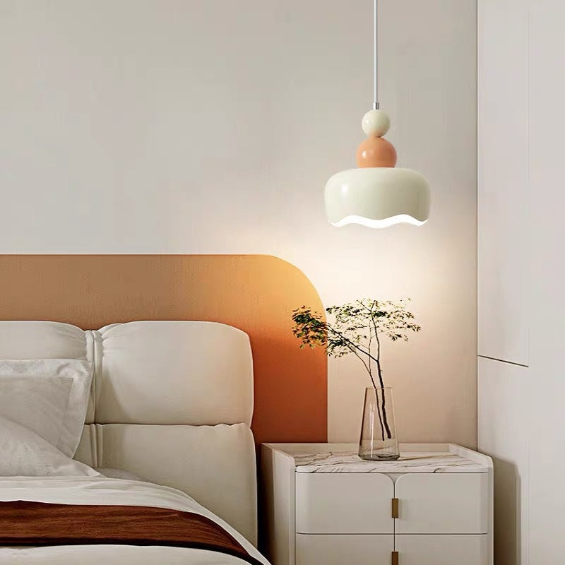 Modern Minimalist Cream-Toned Cake Shape Iron 1-Light Pendant Light For Bedroom