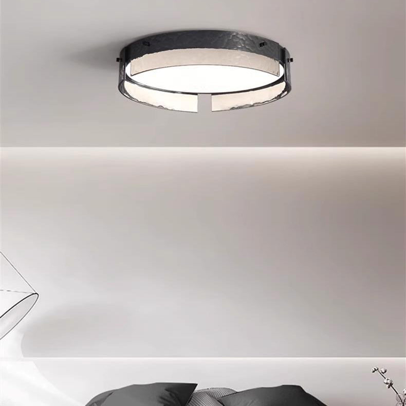 Contemporary Industrial Elegant Round Frosted Glass Aluminum Acrylic LED Flush-Mount Ceiling Light For Bedroom