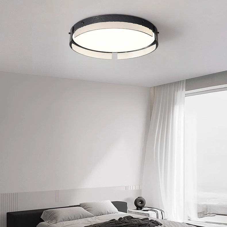 Contemporary Industrial Elegant Round Frosted Glass Aluminum Acrylic LED Flush-Mount Ceiling Light For Bedroom