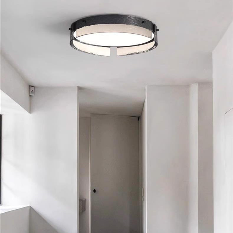 Contemporary Industrial Elegant Round Frosted Glass Aluminum Acrylic LED Flush-Mount Ceiling Light For Bedroom