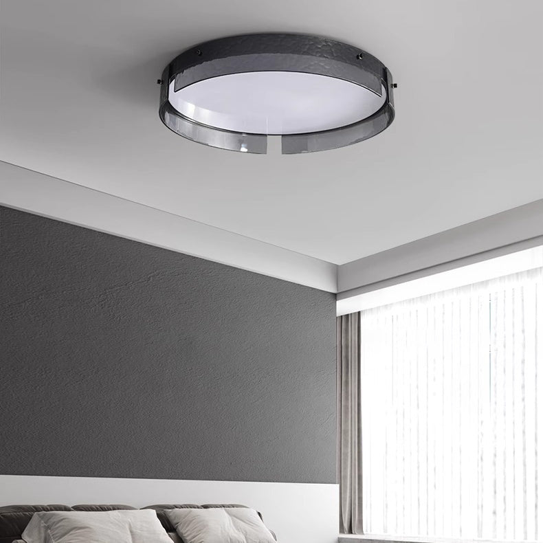 Contemporary Industrial Elegant Round Frosted Glass Aluminum Acrylic LED Flush-Mount Ceiling Light For Bedroom