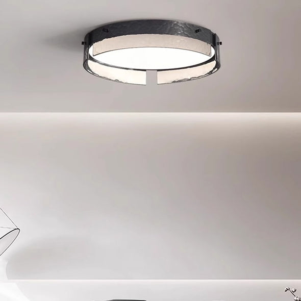 Contemporary Industrial Elegant Round Frosted Glass Aluminum Acrylic LED Flush-Mount Ceiling Light For Bedroom