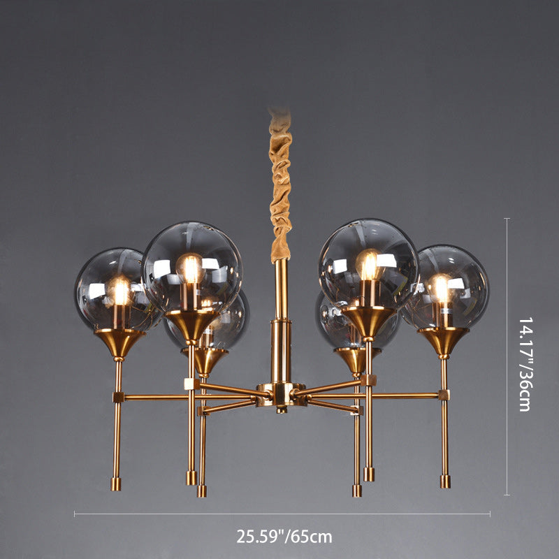 Modern Transitional Elegance Sphere Glass Iron 6/8 Light Chandelier For Living Room