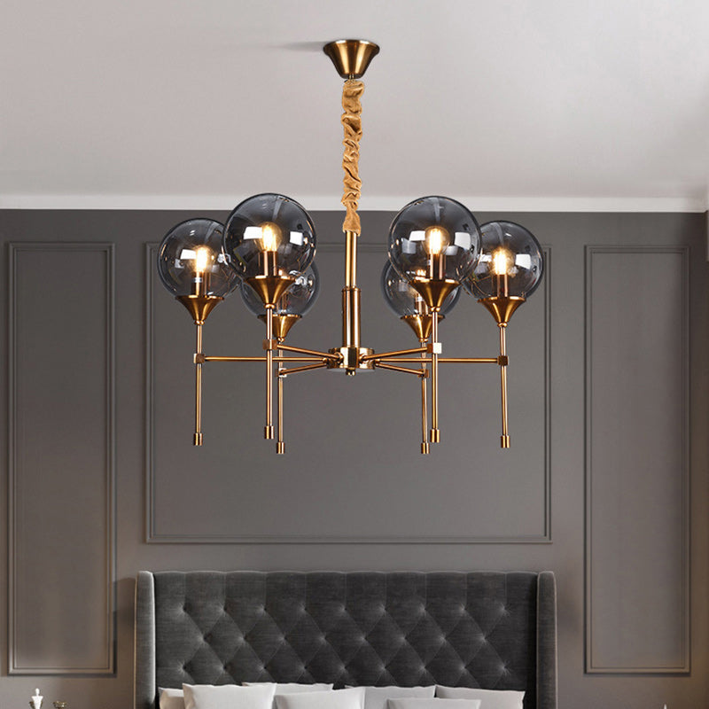Modern Transitional Elegance Sphere Glass Iron 6/8 Light Chandelier For Living Room