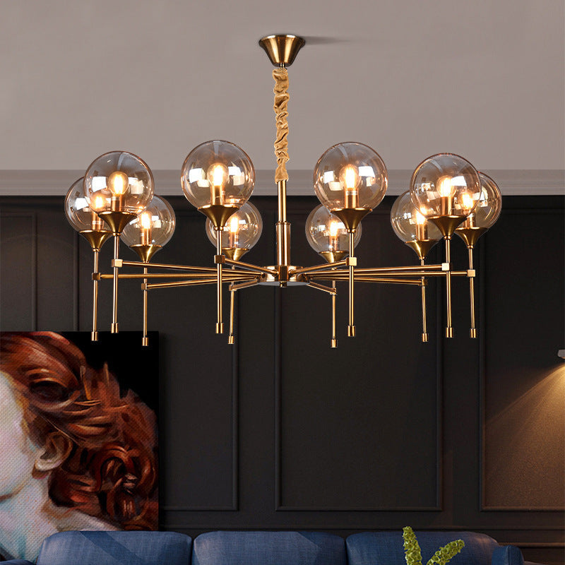 Modern Transitional Elegance Sphere Glass Iron 6/8 Light Chandelier For Living Room