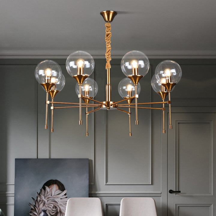 Modern Transitional Elegance Sphere Glass Iron 6/8 Light Chandelier For Living Room