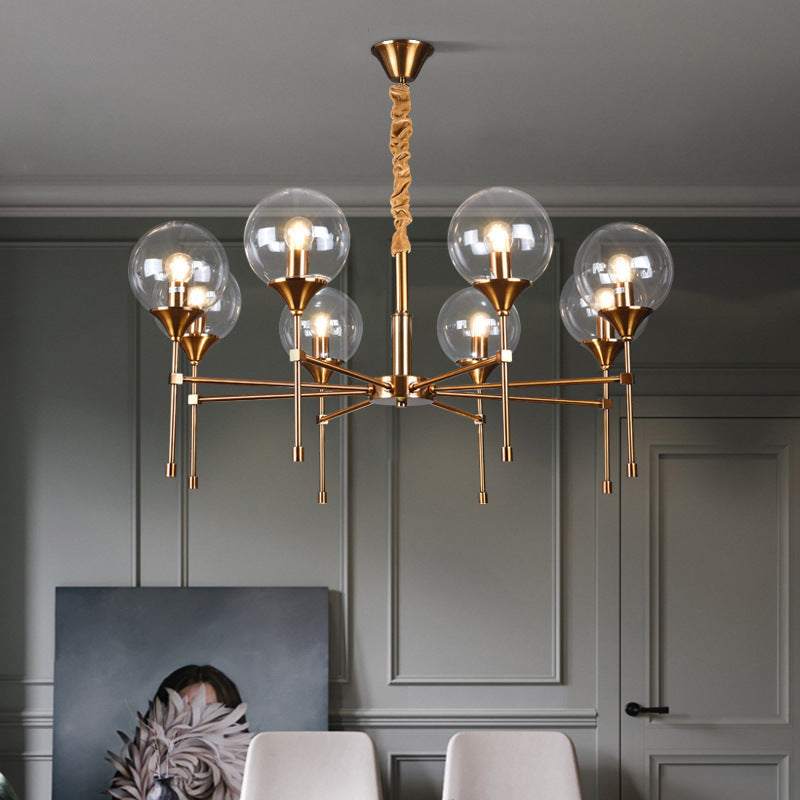 Modern Transitional Elegance Sphere Glass Iron 6/8 Light Chandelier For Living Room