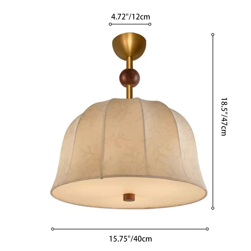 Modern Mid-Century Pumpkin-shaped Dome Iron Ash Wood Fabric 1-Light Pendant Light For Bedroom