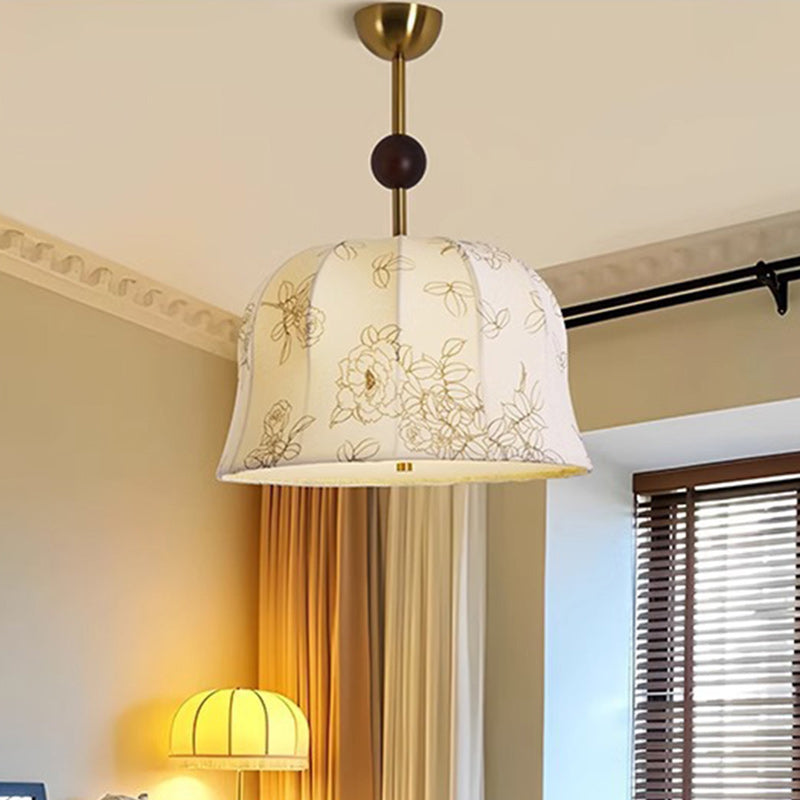 Modern Mid-Century Pumpkin-shaped Dome Iron Ash Wood Fabric 1-Light Pendant Light For Bedroom