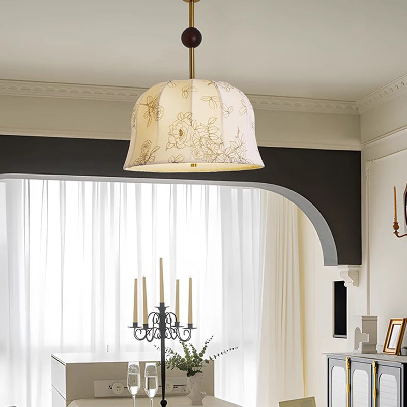 Modern Mid-Century Pumpkin-shaped Dome Iron Ash Wood Fabric 1-Light Pendant Light For Bedroom