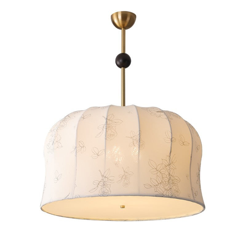 Modern Mid-Century Pumpkin-shaped Dome Iron Ash Wood Fabric 1-Light Pendant Light For Bedroom