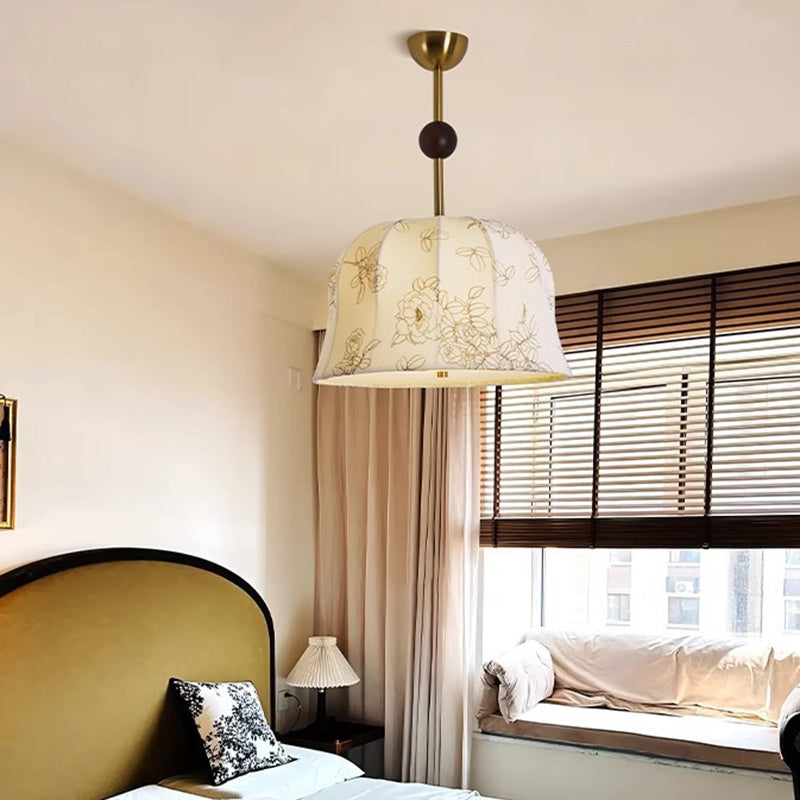 Modern Mid-Century Pumpkin-shaped Dome Iron Ash Wood Fabric 1-Light Pendant Light For Bedroom